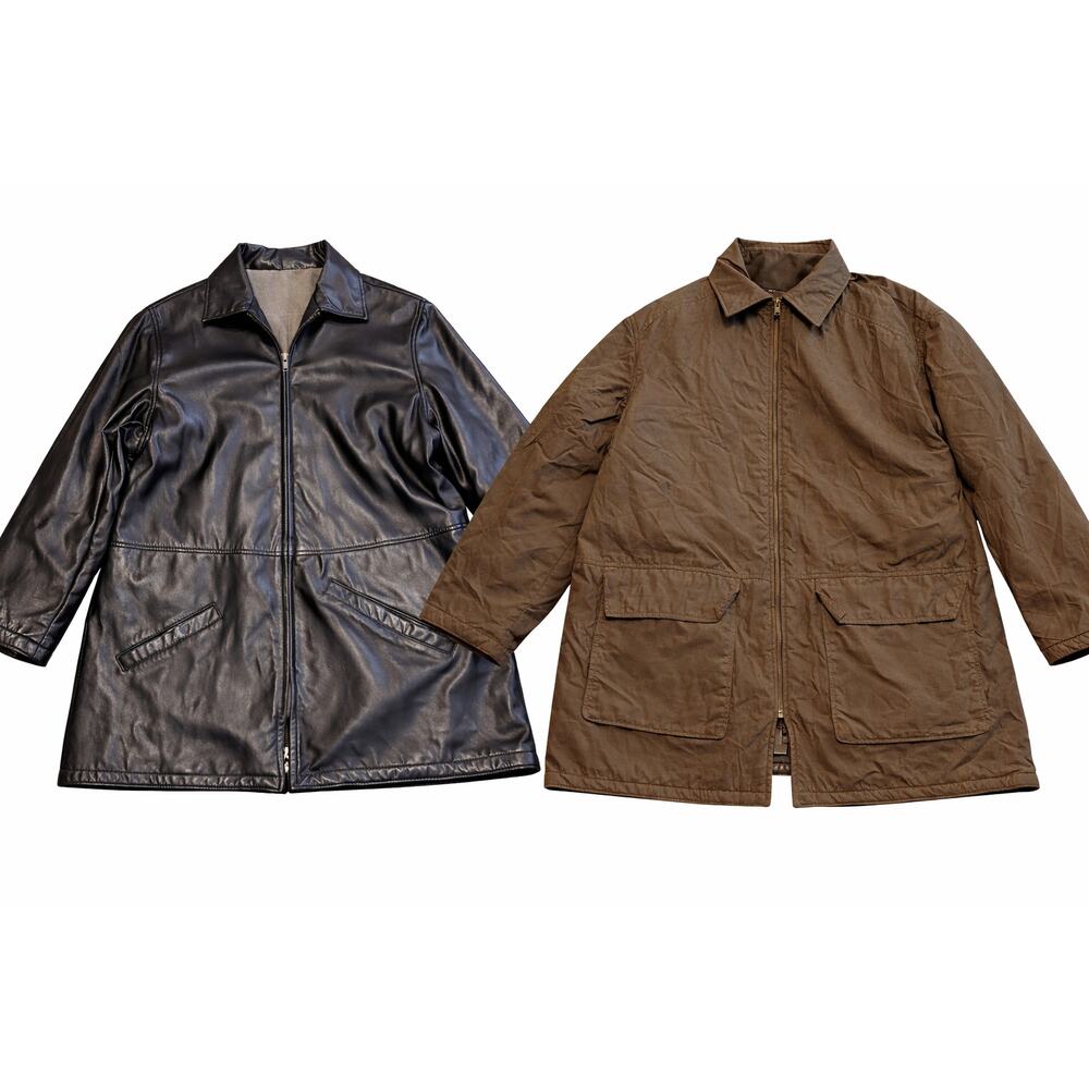 Ashworth Reversible Men's Lamb Leather Coat Jacket Black Suede Brown‎ XL